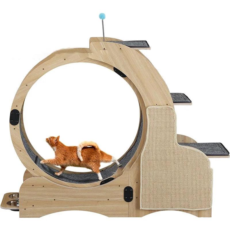 

Cute Cat Toys Running Wheel Treadmill Roller and Climbing Frame Quiet Pet Exerciser Cat Run Sustainable Wood Carton