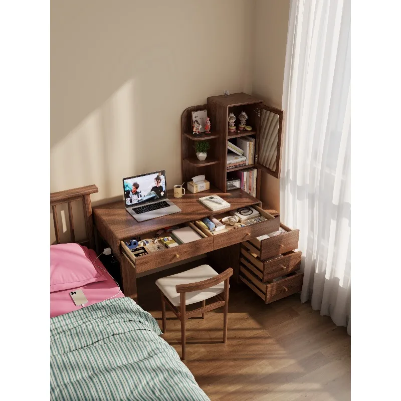

Solid wood retractable corner desk bookshelf antique bedroom chest dresser makeup integrated desk
