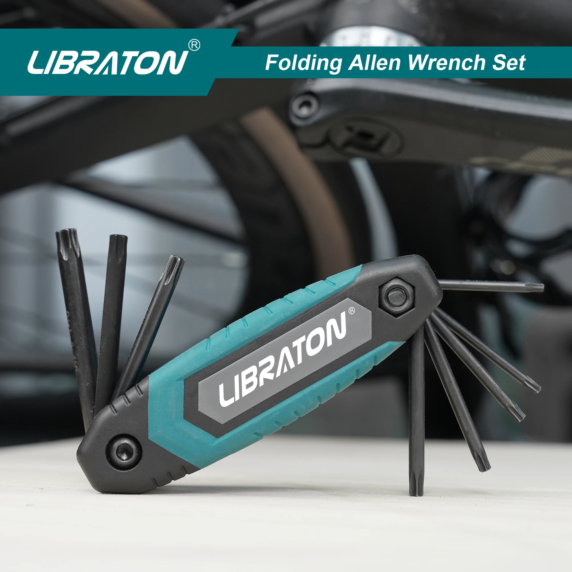 Libraton 8 in 1 Folding Torx Hex Key Allen Pocket Portable Star Wrench Kit Sizes T-9 to T-40 for Bicycle Maintenance