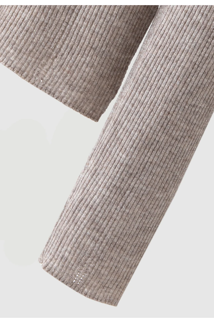 BY3621691 Damen-Polokragen-Pointelle-Strickjacke aus Wollmischung mit langen Ärmeln, halber Knopfleiste, Muschelknopfverschluss, Kette, dezenter Luxus für den Herbst – Detail 19