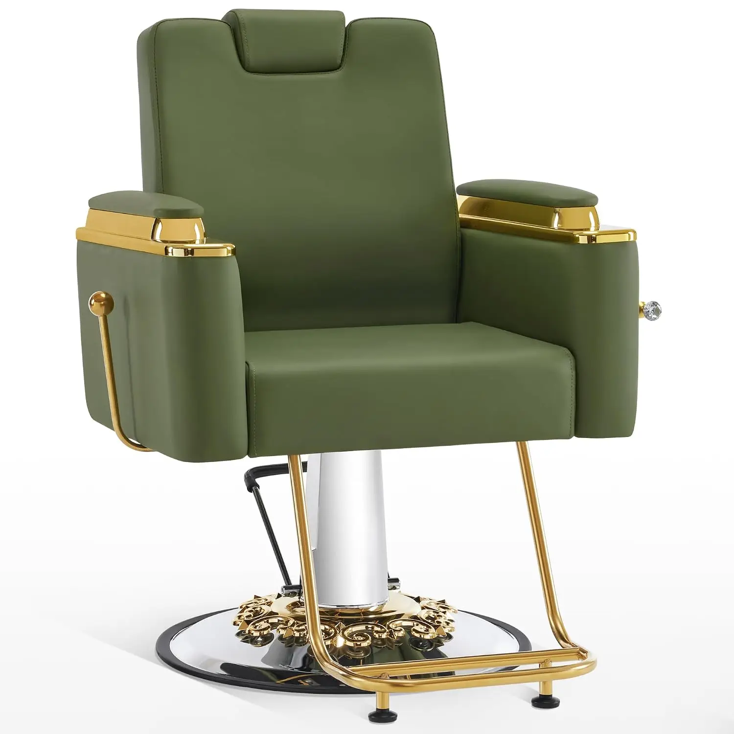 Luxurious Barber Chair for Hair Stylist & Barbershop, Hydraulic Reclining Salon Equipment, Green, Customized