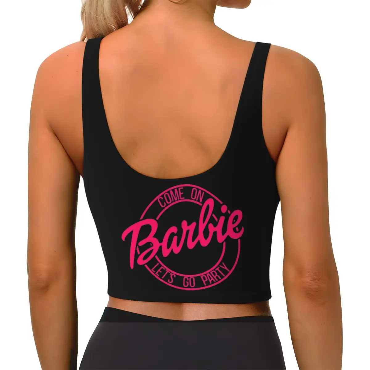 Pink Barbi Yoga Crop Tank Tops Racerback Gym Workout Yoga Bra Women Barbie Gym Sleeveless Vest