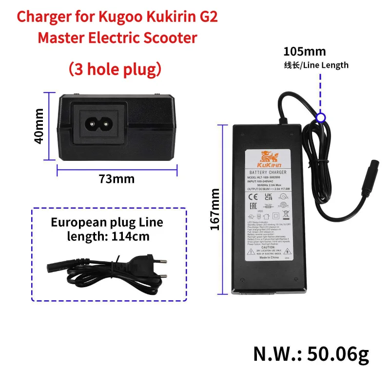 

Original 58.8V 2.0A Lithium Battery Charger for Kugoo Kukirin G2 Master Electric Scooter Power Supply Charging Parts Accessories