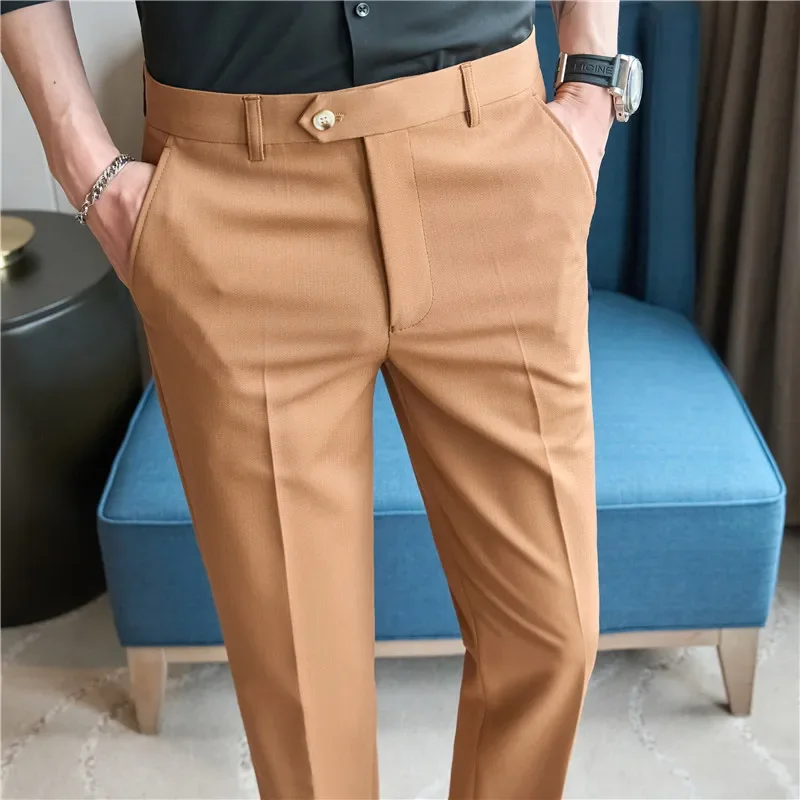 Men\'s High-quality Dress Pants Solid Color Suit Pants Business Slim Fit Casual High-quality Formal Office and Social Pants