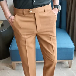 Men's High-quality Dress Pants Solid Color Suit Pants Business Slim Fit Casual High-quality Formal Office and Social Pants