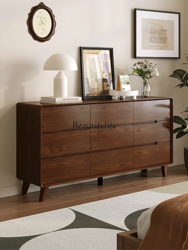 

Solid Wood Chest of Drawers Dresser Integrated Wall Bedroom Multi-Functional Desk Modern Minimalist Makeup Table