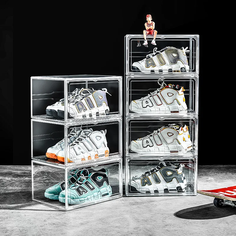 Ultra-transparent AJ Sneakers Box plastic shoe box Stackable Cabinet Storage Box high-top Dustproof AJ shoes organizers Rack