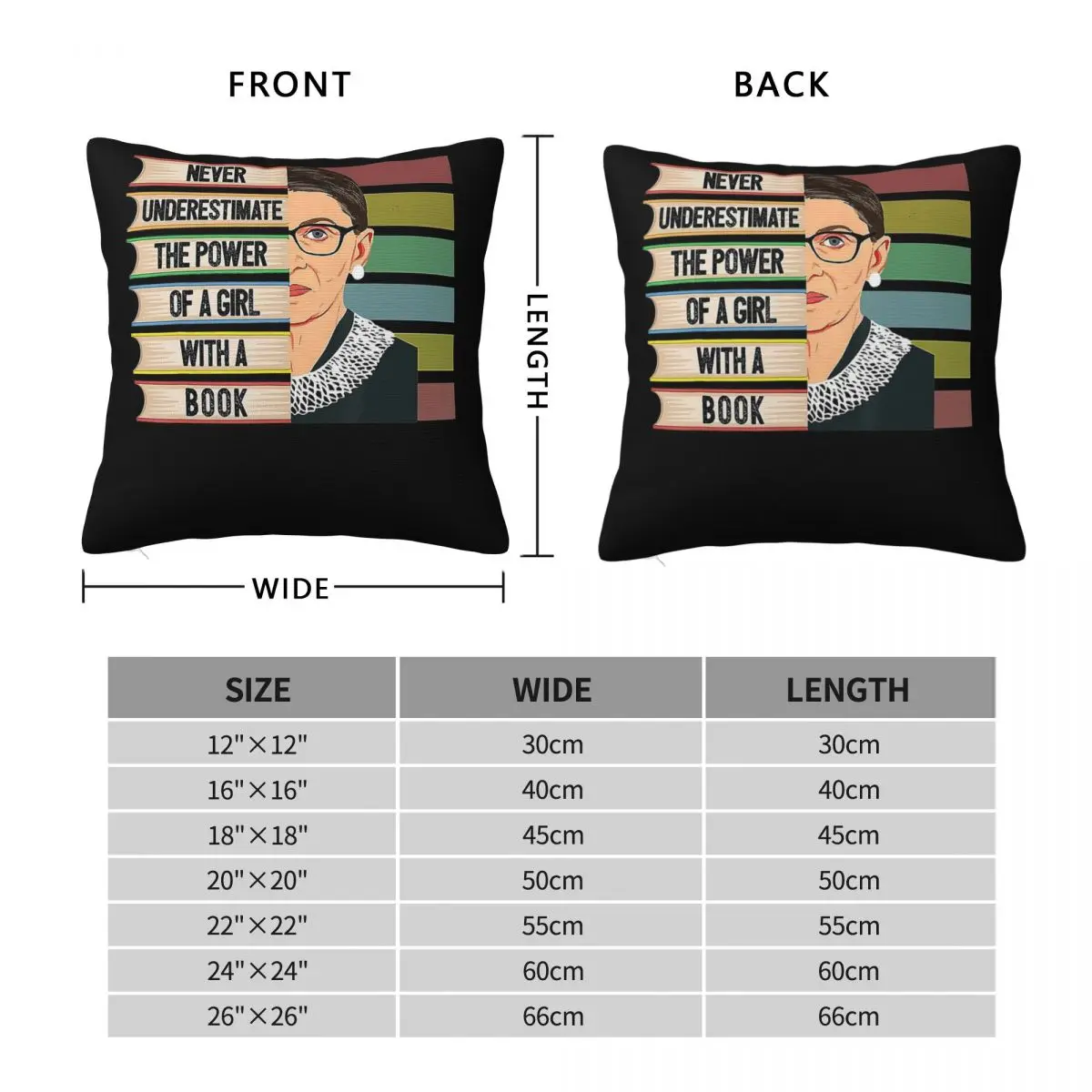Feminist RBG Girl With Book Women Square Pillowcase Polyester Linen Velvet Creative Zip Decor Throw Pillow Case Home Cover