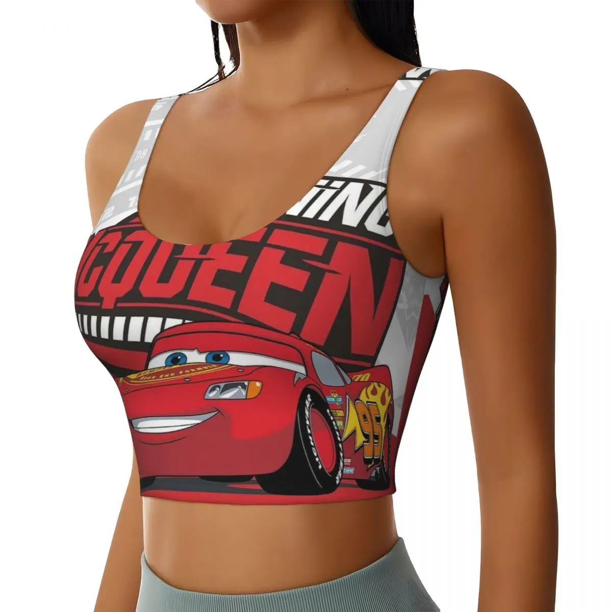 Custom Lightning Mcqueen High Impact Sports Bras Women's Cars Seamless Workout Running Crop Tank Tops