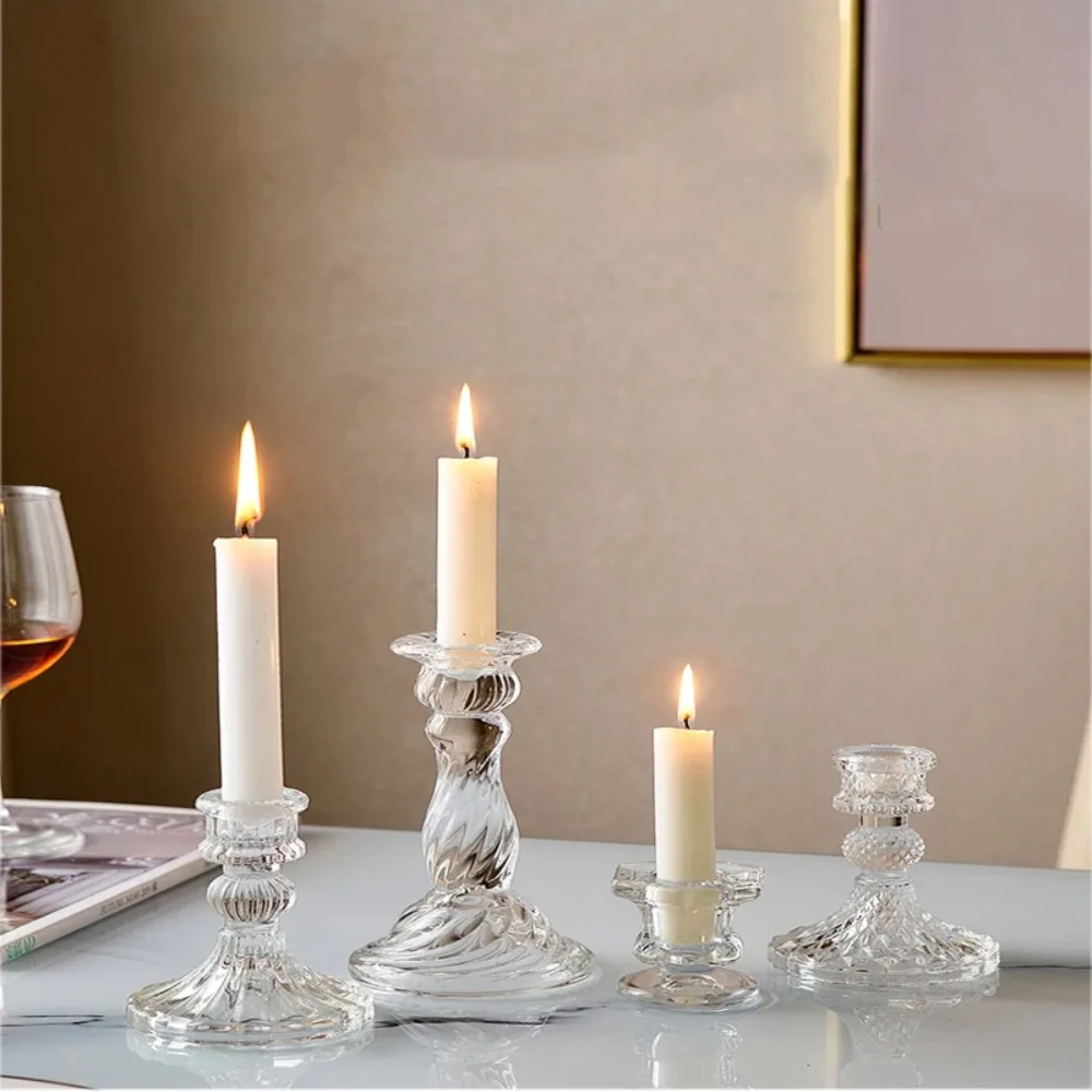 Vintage Clear Crystal Glass Candlestick Valentine\'s Day Romantic Candlelight Dinner Shooting Props Home Wedding Decoration