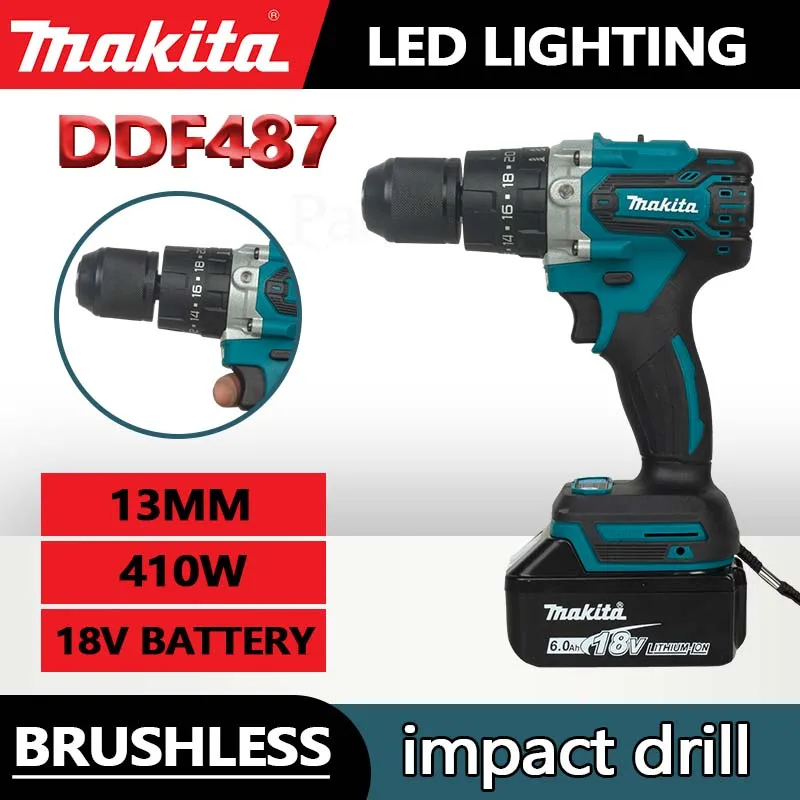 Makita DDF487-13MM Taladradora Inal Á Bria 18V Brushless Power Tool Hammer Drill  Hammer Drill Cordless  Rotary Hammer Drill