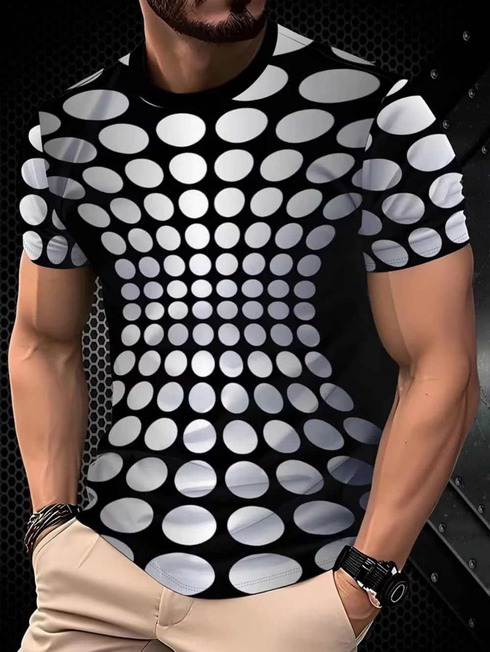 

Мужская футболка с 3D-принтом в горошек, летняя, с коротким рукавом, повседневная, свободного кроя, с круглым вырезом, уличная мода, мужская одежда