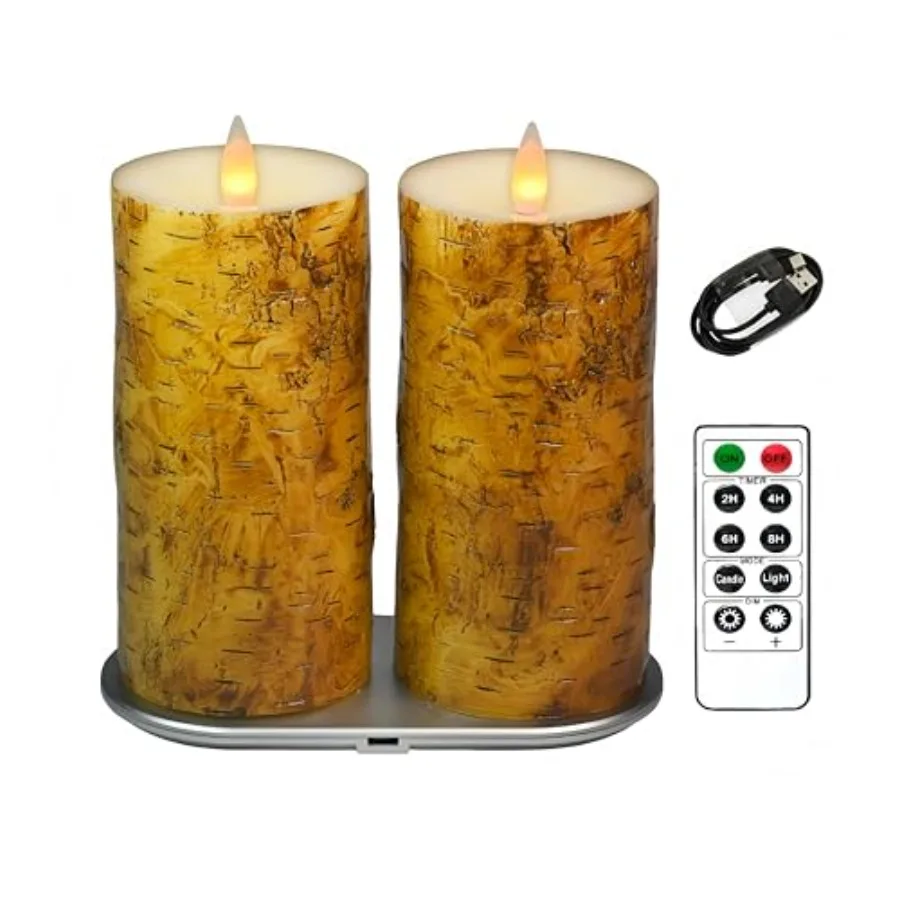 Rechargeable Flameless Pillar Candles with Remote Timer, 3D Moving Flame Real Wax LED Candles, 6H Charging for 480H Long Lastin