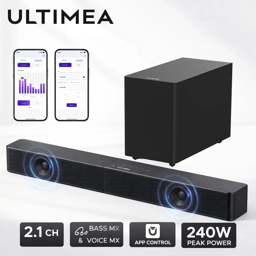 

Саундбар ULTIMEA Poseidon R3T 240W 2.1ch с беспроводным сабвуфером, BassMX и VoiceMX, управлением через приложение, для Smart TV, HDMI