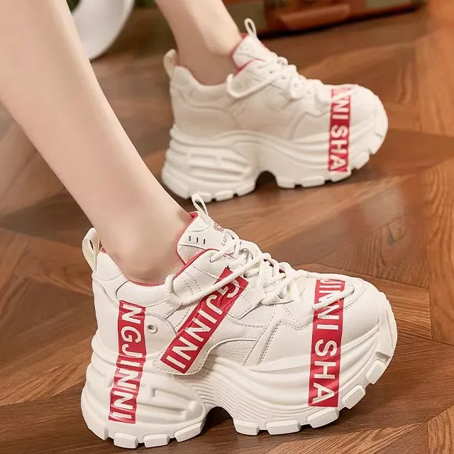 

Women's Thick Bottom Dad Shoes Leather Breathable Comfortable Casual Fashion Spring Summer Low Top Versatile Slip-On Sneakers