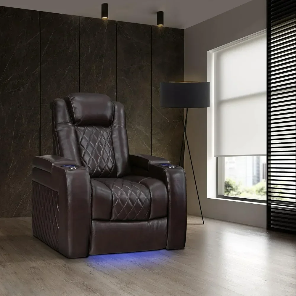 Home Theater Seating, Premium Top Grain Italian Nappa 11000 Leather, Power Reclining, Power Lumbar Support, Power Headrest