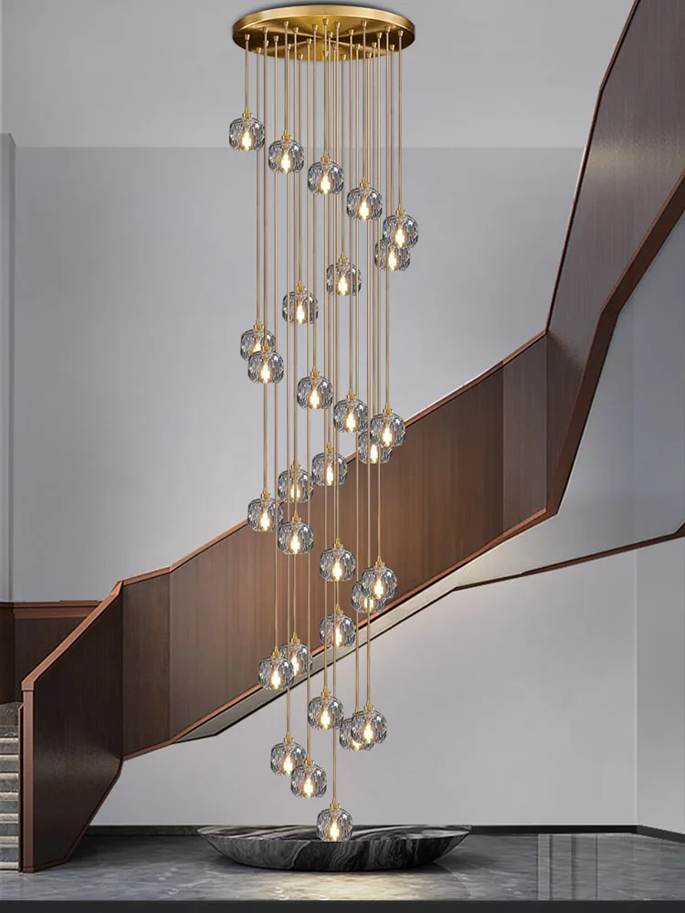 2024 Modern Luxury Indoor Crystal Stainless Steel Staircase Chandelier Villa Led Chandelier Attic Kitchen Ceiling Chandelier
