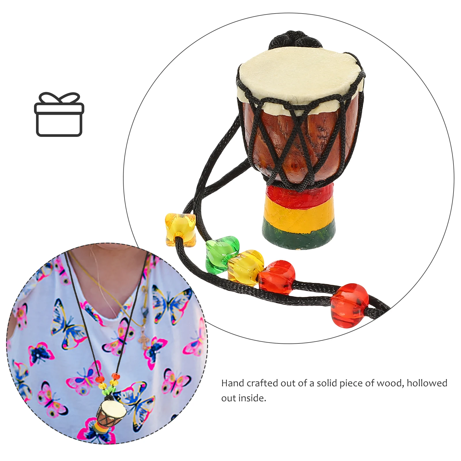 

African Hand Drum Necklace Wood Drums Mini Desktop Gift Traditional Musical Instrument Bamboo Crafts Home Decor Kids Toy