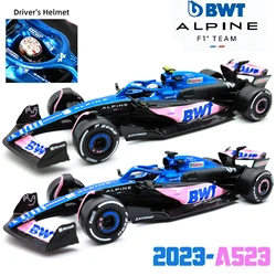 Bburago-Coche de fórmula fundido a presión, vehículo coleccionable, juguetes de carreras, caja acrílica, 1:43 BWT Alpine 2023 A523 F1