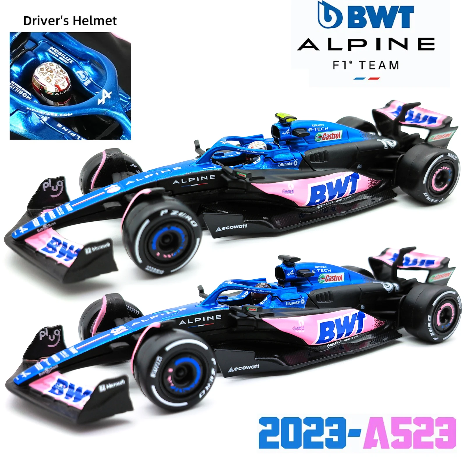 Bburago 1:43 BWT Alpine 2023 A523 F1 Formula Car Die Cast Vehicles Collectible Model Racing Toys Acrylic Box