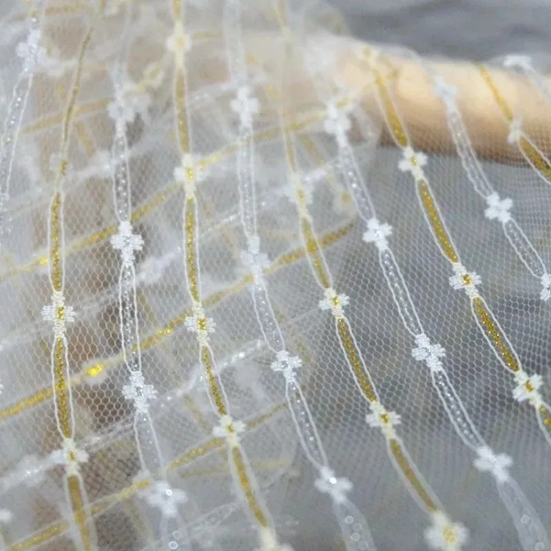 150CM Wide, High-quality Export Mesh, Gold and Silver Thread, Lace Fabric,DIY Clothing Sewing Accessories, Wedding Veil Material