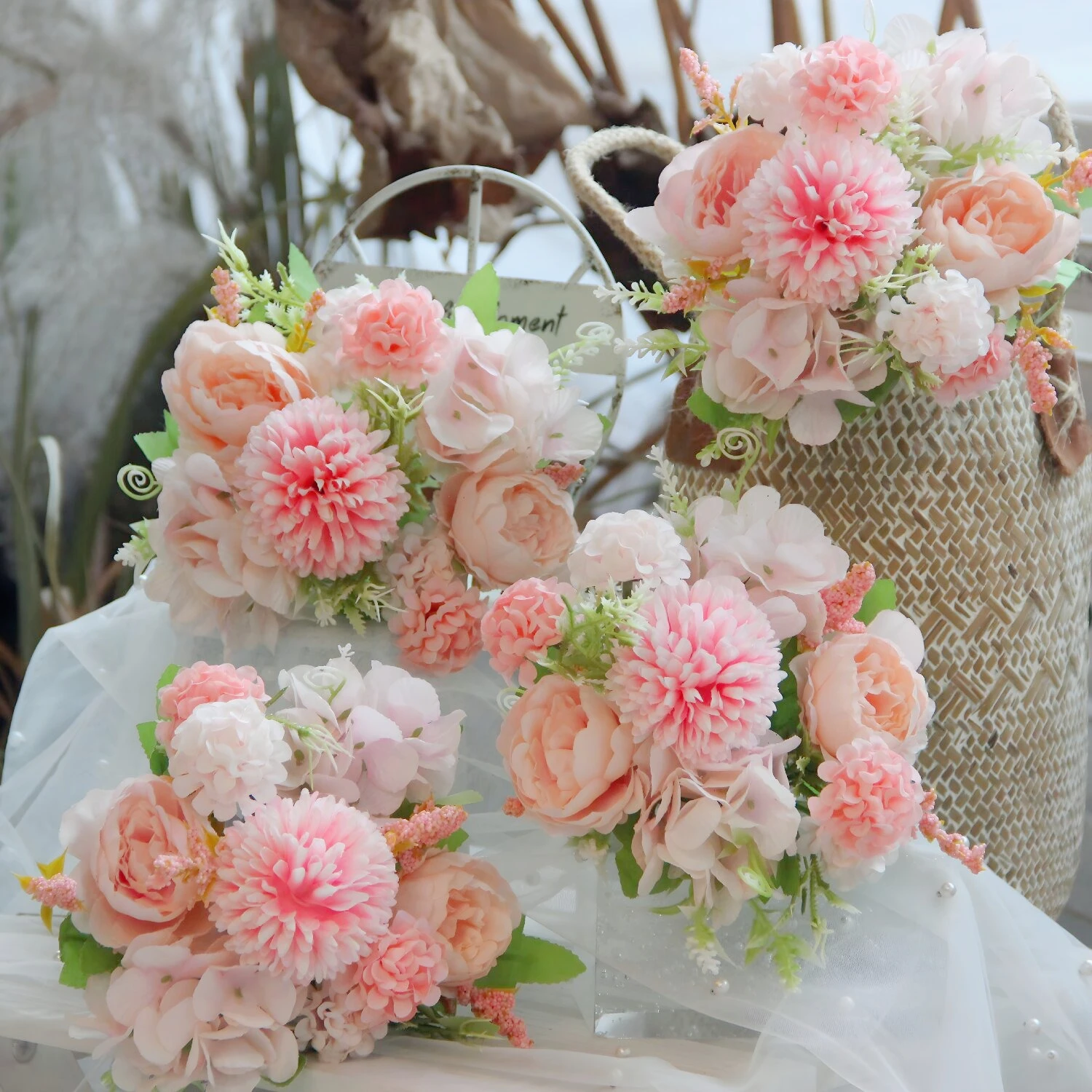 

Peony Sky Blue Fake Flowers Hydrangea High Quality Luxurious Bouquet Wedding Decoration for Home Table Decor