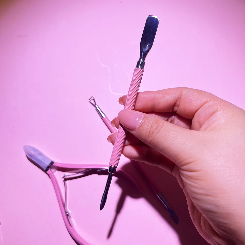 3 szt. Profesjonalne nożyczki do paznokci ze stali nierdzewnej, obcinaczki, odpychacz, klipsy, różowe, wielofunkcyjne zestawy narzędzi do manicure i pielęgnacji paznokci @%