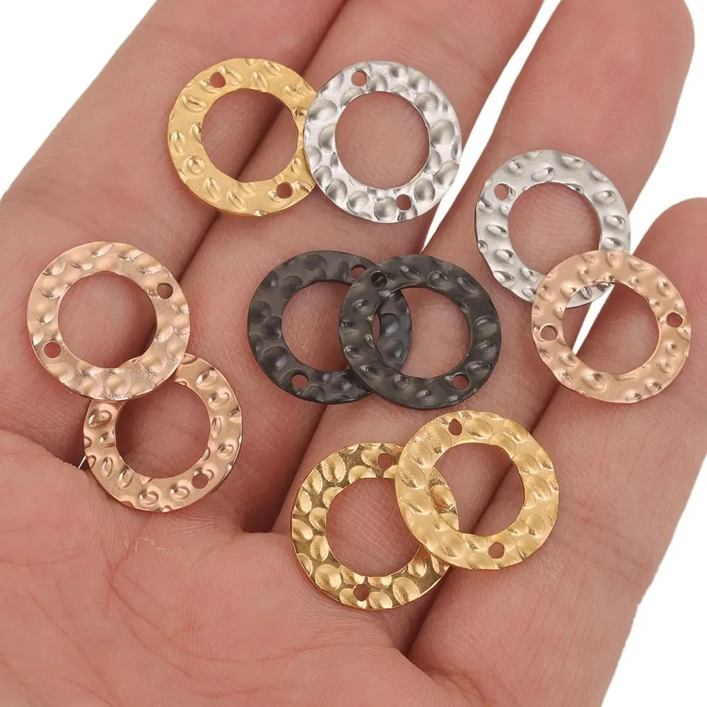 

20pcs 15 Stainless Steel Conectors Stamping Jewelry Double Hole Textured Circle Black Rose Gold Plated for Charm Earrings Making