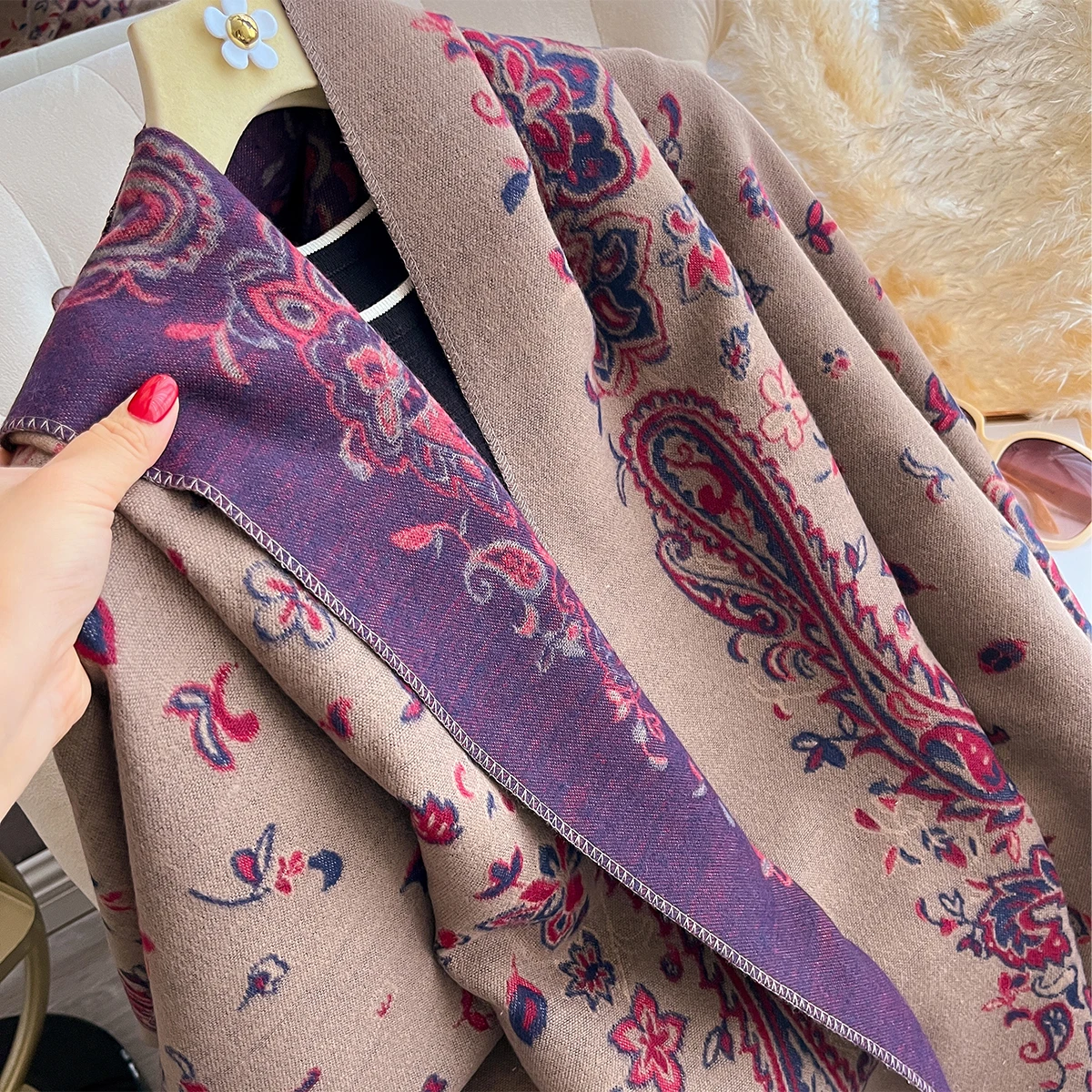 Neue Winter Eleganz Kaschmir Schal Frauen Paisley Zwei-Seitige Schal Weibliche Pashmina Luxus Marke Poncho Dicke Decke Warme Bufanda – Detail 11