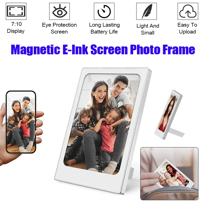 Magnetic E-Ink Screen Photo Frame with 4-inch HD Color Screen Bluetooth Connection DIY Wall-Mounted Electronic Photo Album
