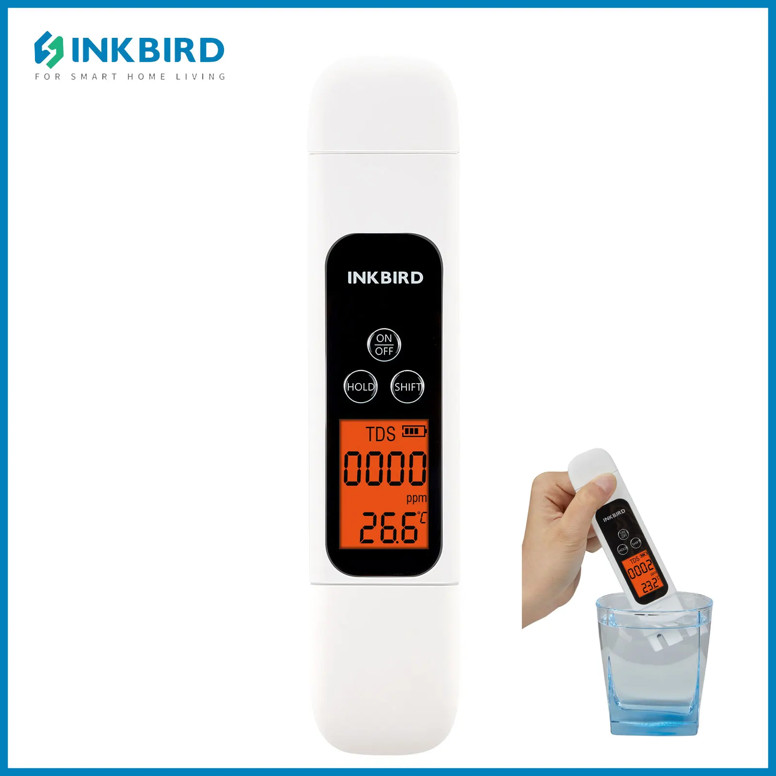 INKBIRD Water Quality Tester with Backlit LCD 4 Selectable Display Modes Portable Detection Pen for Hydroponic Pools Drinking