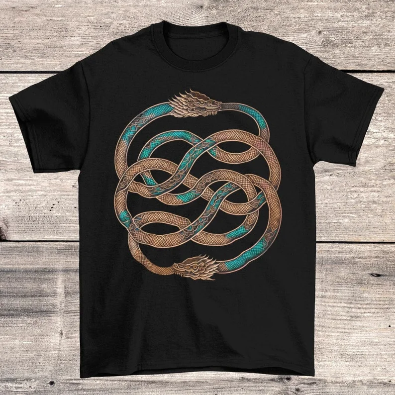 

Ouroboros Medieval Mystical Symbol of The Serpentine Dragon Secret Alchemy Psychedelic Egyptian Ouroboros Ring of Life T-shirt