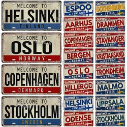 Artisian Finland Metal Plaque Denmark Norway SWEDEN Landmark Metal Sign City State Decorative Plate Wall Decor Garage Bar