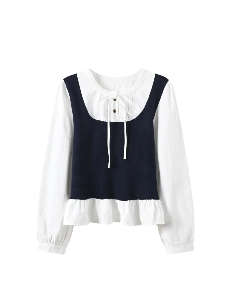 

Женская модная блузка Cara CLUB больших размеров с длинным рукавом, новинка ранней весны, для полных женщин, с эффектом омоложения, с комбинированными вставками