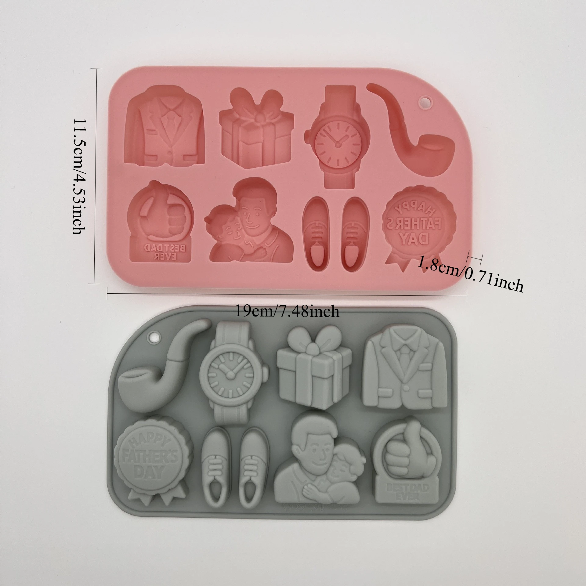 8 Cavity Father's Day Silicone Mold Suit Watch Pipe Shoe Gift Shape Mould for Chocolate Cake Candle Soap DIY Men Party Decor