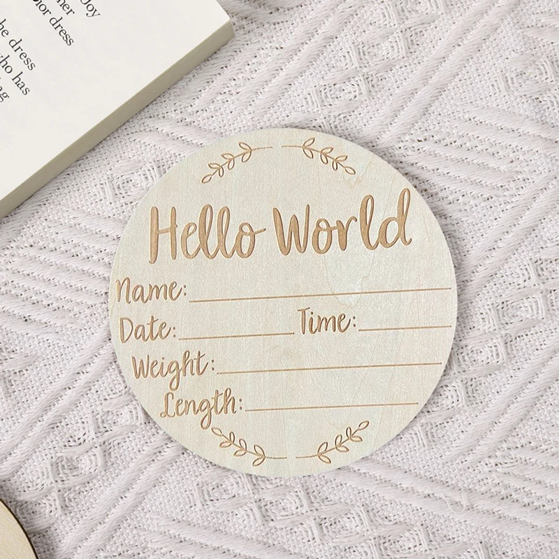 Hello World Newborn Party Wooden Chip Commemorative Card Milestones Card Baby 100 Days Baby Photography Accessories Props