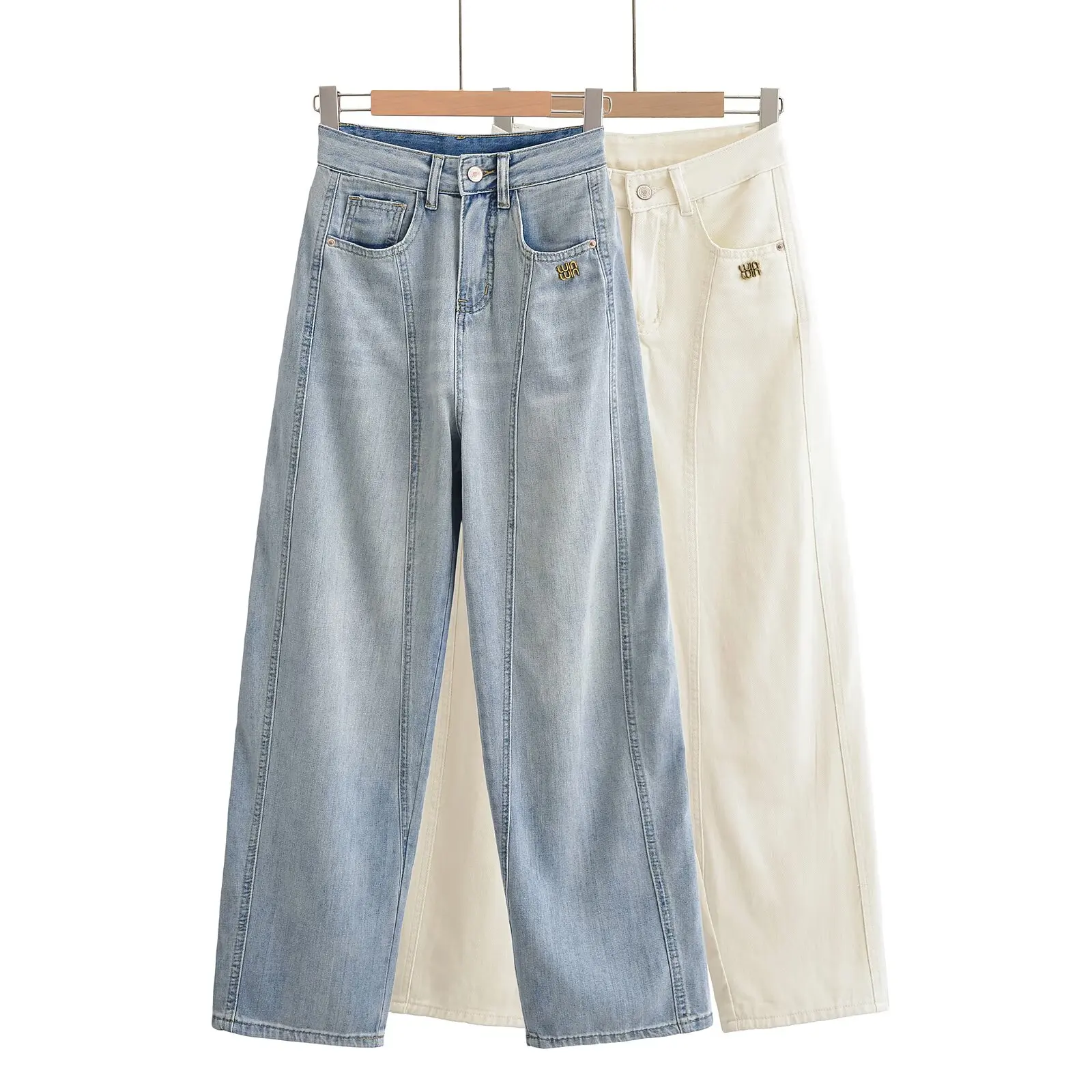 

Women's Faionable H370 Long Jeans Skimpy Covering Mea Drapey Denim Pants Spring 2025 l Waist Coated Denim Fabric