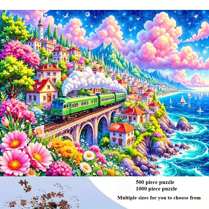 Large Size Jigsaw Puzzle 500/1000/1200/2000 Pcs Train Landscape Jigsaw Puzzles for Adults Stress Relief Educational Toys Gift