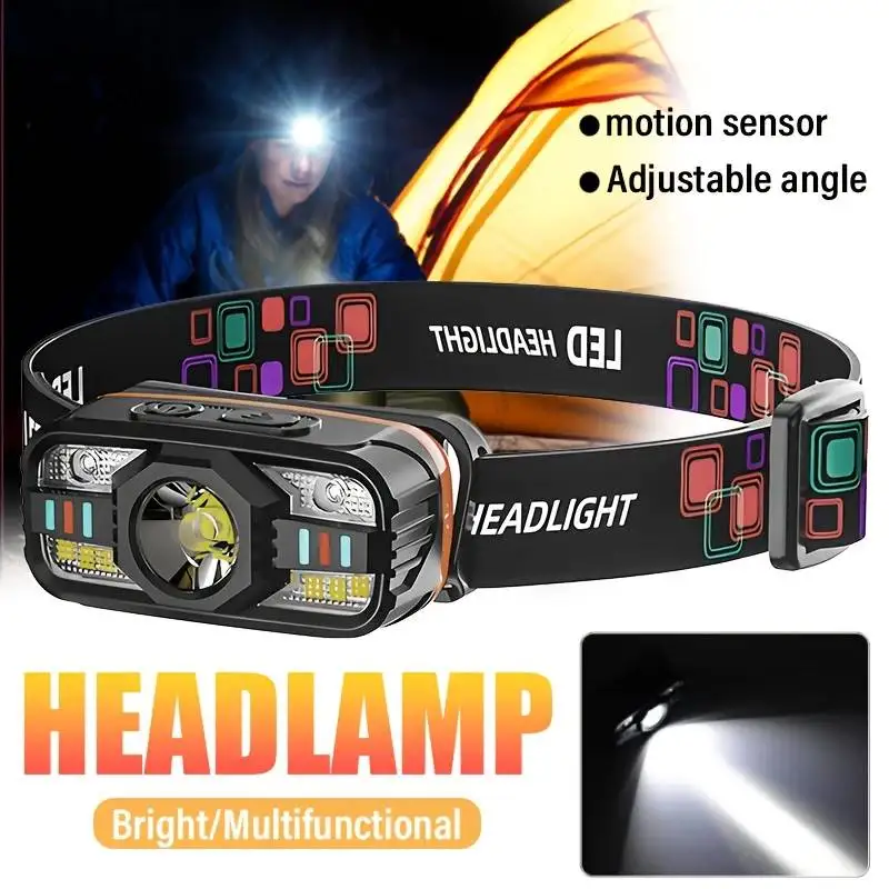 

Светодиодный налобный фонарь с датчиком освещенности, индукционный перезаряжаемый фонарь типа C с красным светом для кемпинга, велоспорта, фонарик