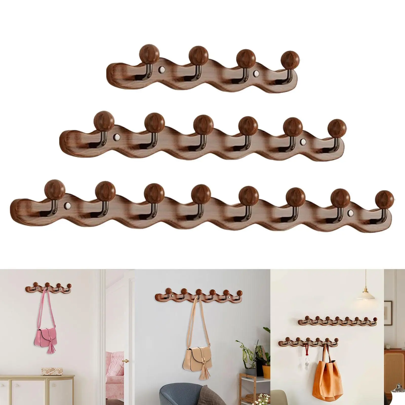 コートラック壁掛けオーガナイザー木製モダンラスティックウォールフックコートフックコートハンガー（財布、帽子、服、ジャケット、寝室用）