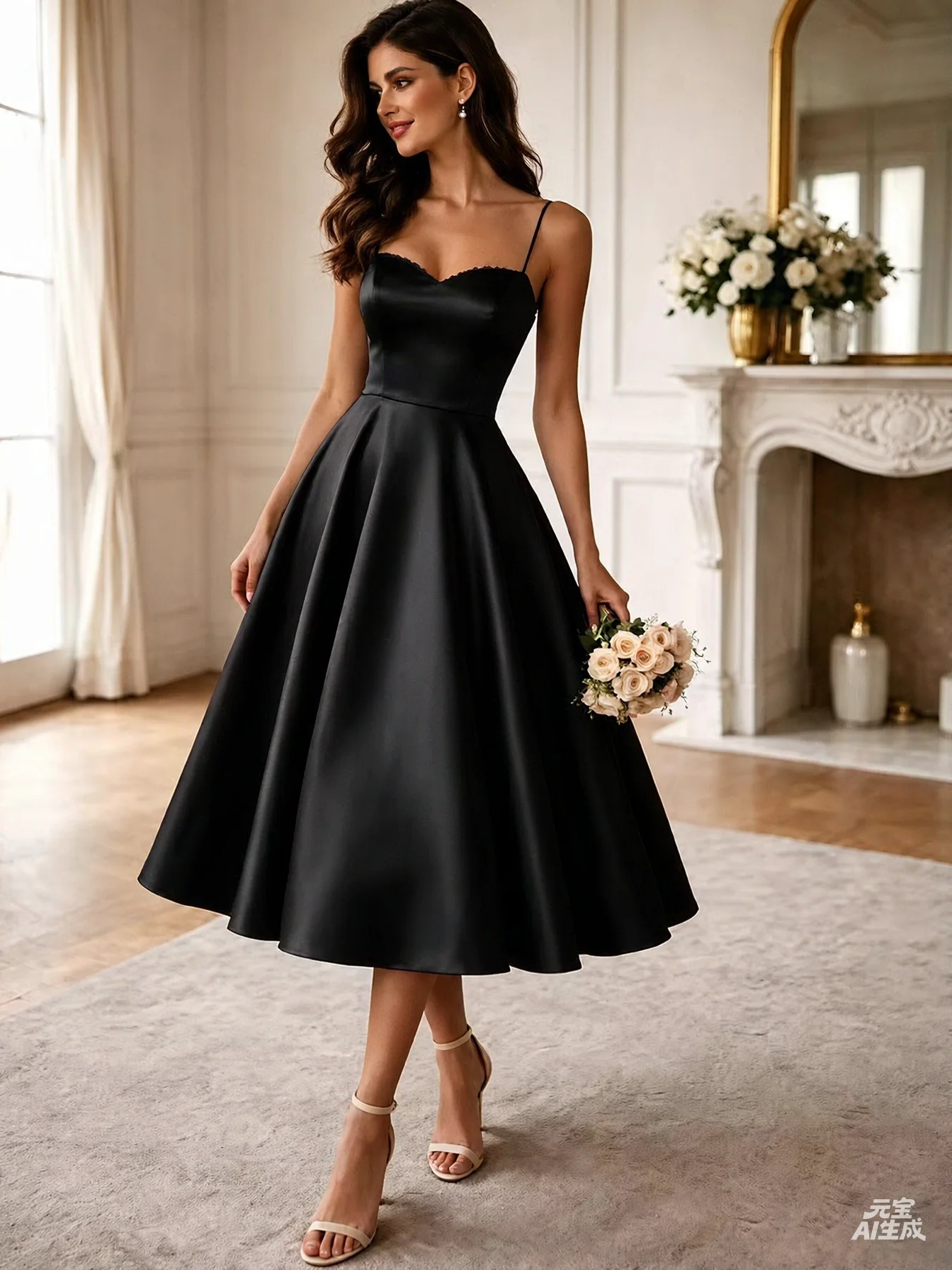 Customized Wedding Dress Midi Beige Satin Bead Spaghetti Strap Wedding Gowns for Women 2026 Bride Tea Length A Line Bridal Gown