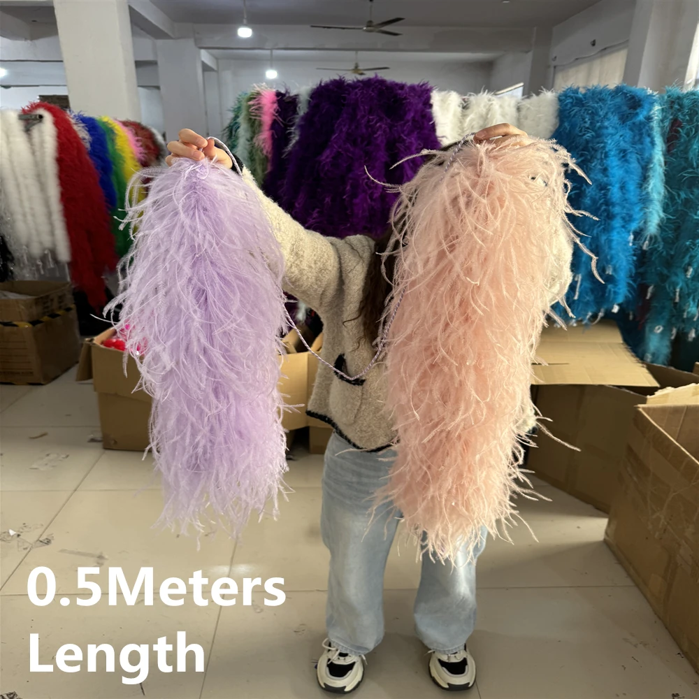 50CM Length 2 6 10 20 26ply Ostrich feather boa Ribbon Real Ostrich plumas Boa Shawl for Costume Dress Sewing Decoration Scarf