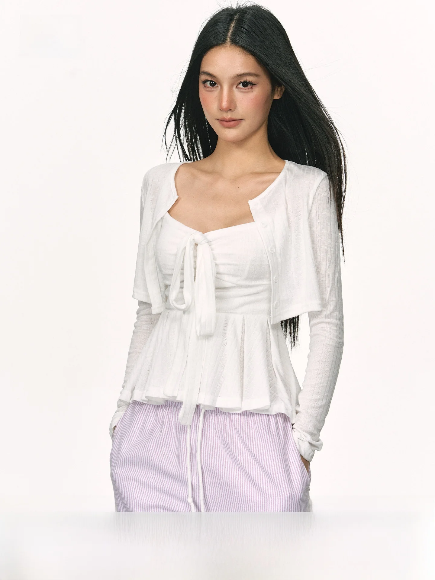 

Anna Aneae White Knitted Cardigan Strap Two-Piece Set Women's Summer Casual Sun Protection irt Trendy Design Slim Fit Long ...