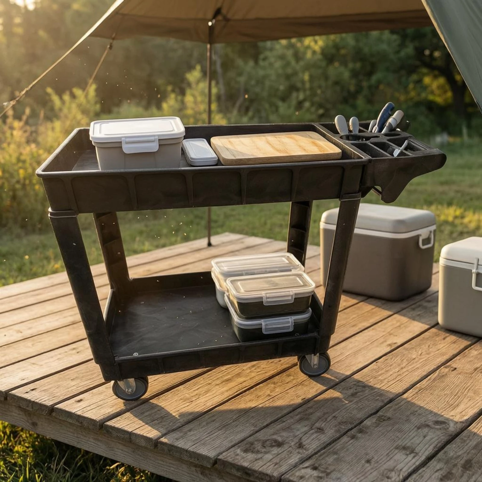 rolling-utility-cart-raised-edges-plastic-utility-cart-industrial-style-easy-to-clean