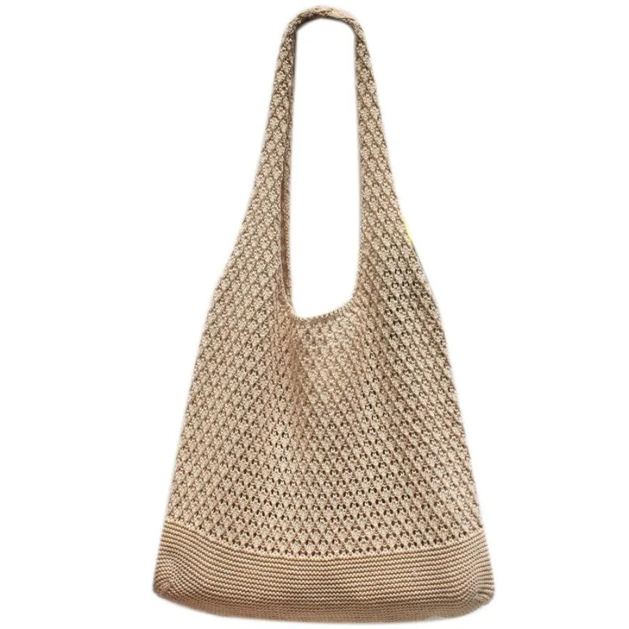 

Boho Crochet Beach Tote Shoulder Bag with Colored Beads Colorful Aesthetic Hippie Knit Bag for Women
