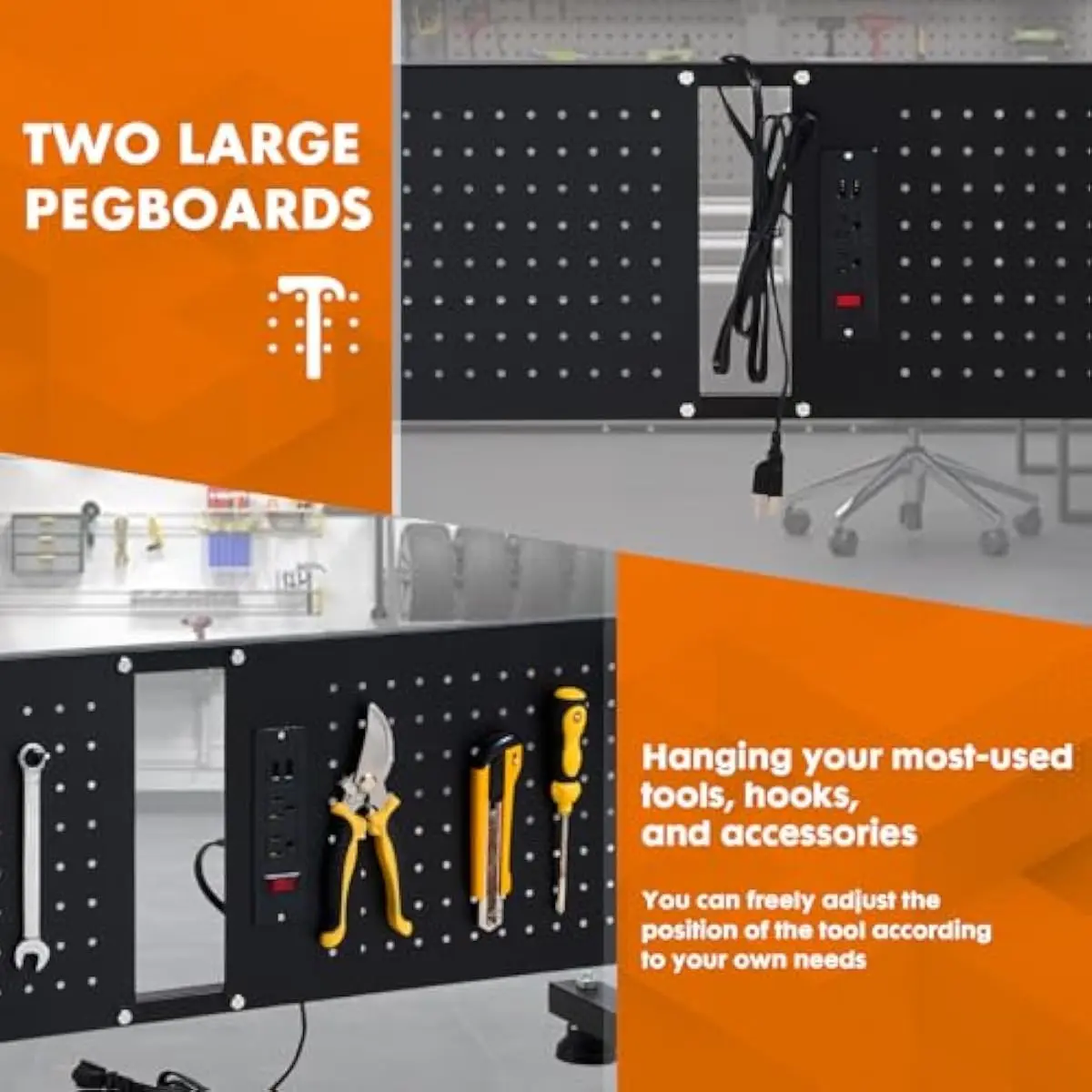 48-Inch Height-Adjustable Workbench with Dual Pegboards 16.5x10.2 Inches Steel Frame Rubberwood Top 27–35 inch Range 1500 lb Cap
