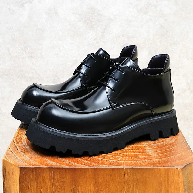 

Men’s Genuine Leather Boots Banquet Business Platform Suits Cowhide Black Luxury Shoes Man Winter