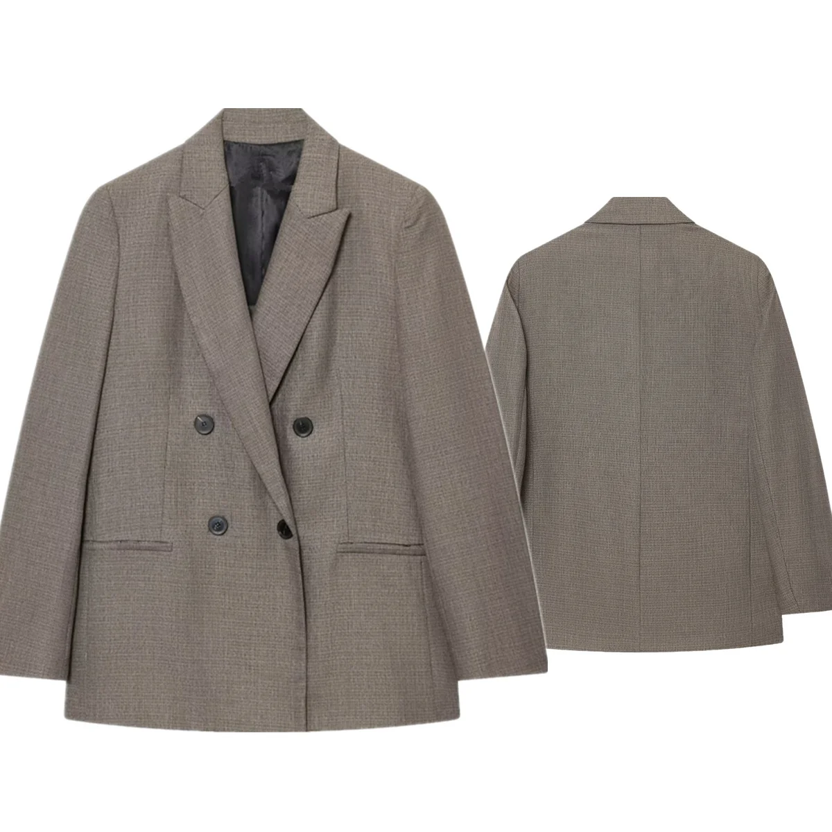 

Dave&Di Autumn Women's Checkered Suit British Retro Double Breasted Loose Suit Jacket Boyfriend Style Blazers Coat