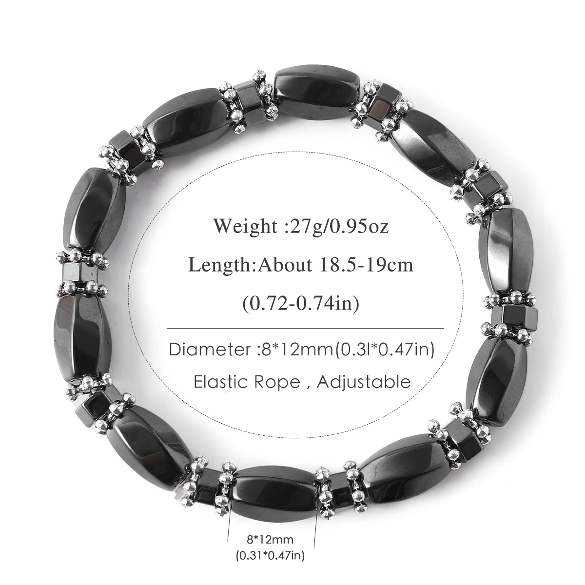 Men's Hematite Bracelet Matte Black Elastic Adjustable Wristband Trendy Fashion Jewelry for Men Gift Accessory view 2