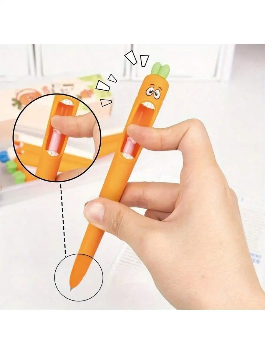 Creative Stress Relief 3D Carrot Pen - Whistling Sound - Office Prank Gift - Quick-Drying CS Head Brush with Black Grip